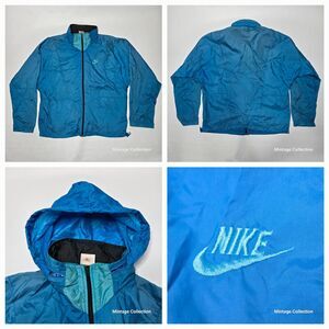 RARE VINTAGE NIKE GRAY TAG NYLON HOODED FULL ZIP WINDBREAKER TEAL JACKET Sz M